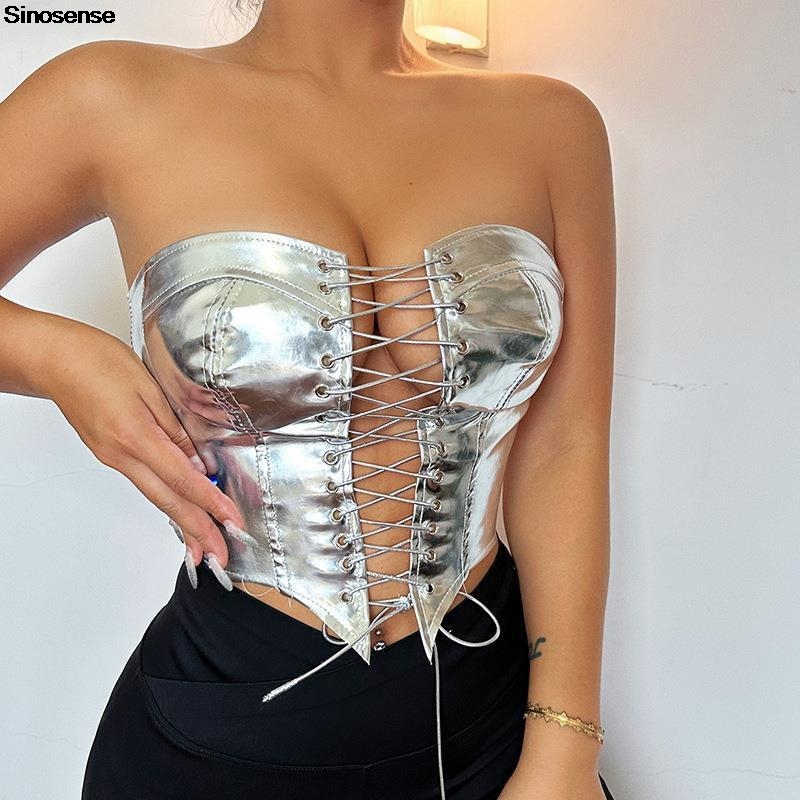 Strapless Bra Backless - Женский укороченный топ-бюстье из искусственной кожи,
